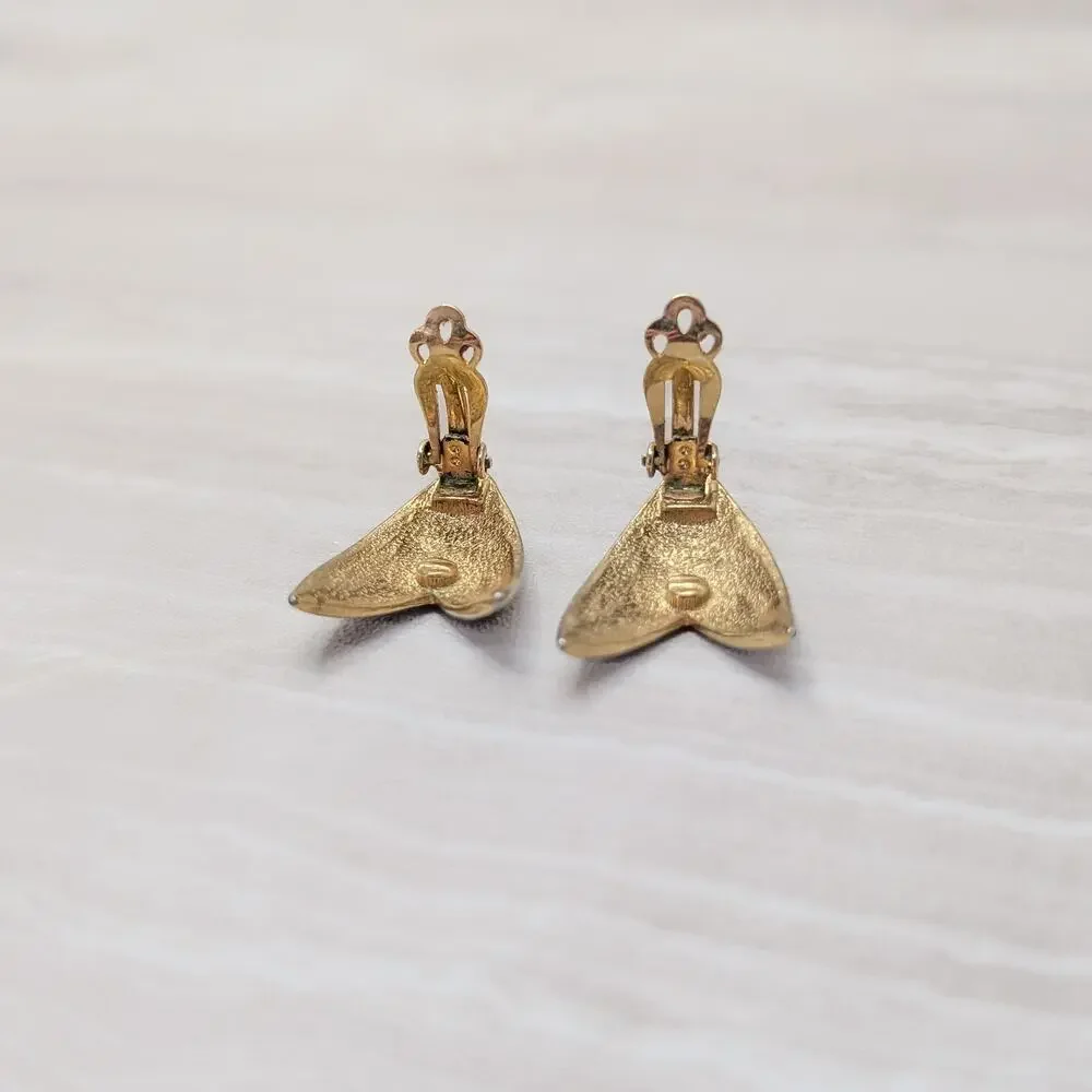Vintage Clip On Earrings Black & Gold Stylish Retro Statement - Fair Condition